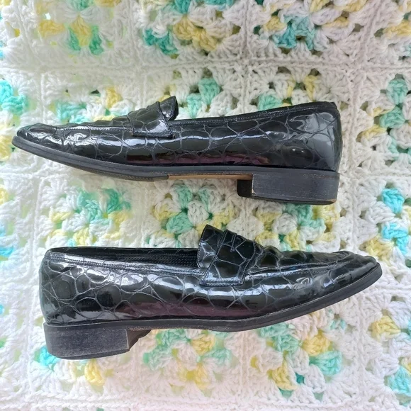 Amalfi Italy Women's Pillow Black Crocodile Pattern Loafers Size 7.5 US - Picture 5 of 14